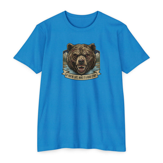 If You're Late grizzly bear T-shirt in CVC Turquoise — Malibu Tactical