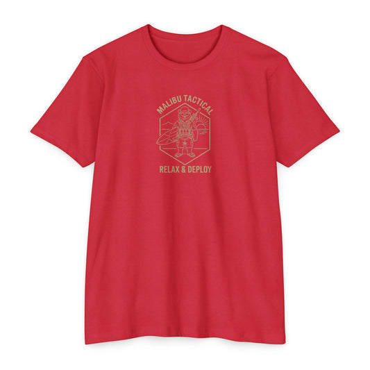 Relax & Deploy line-art bear T-shirt in CVC Red — Malibu Tactical