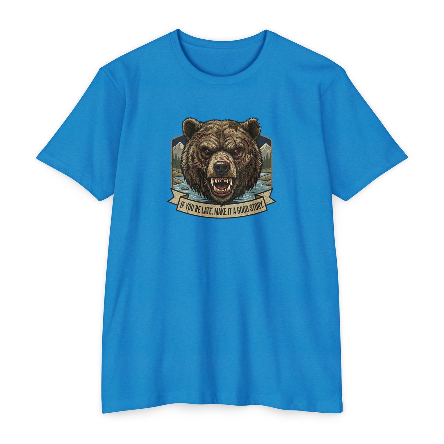 If You're Late grizzly bear T-shirt in CVC Turquoise — Malibu Tactical