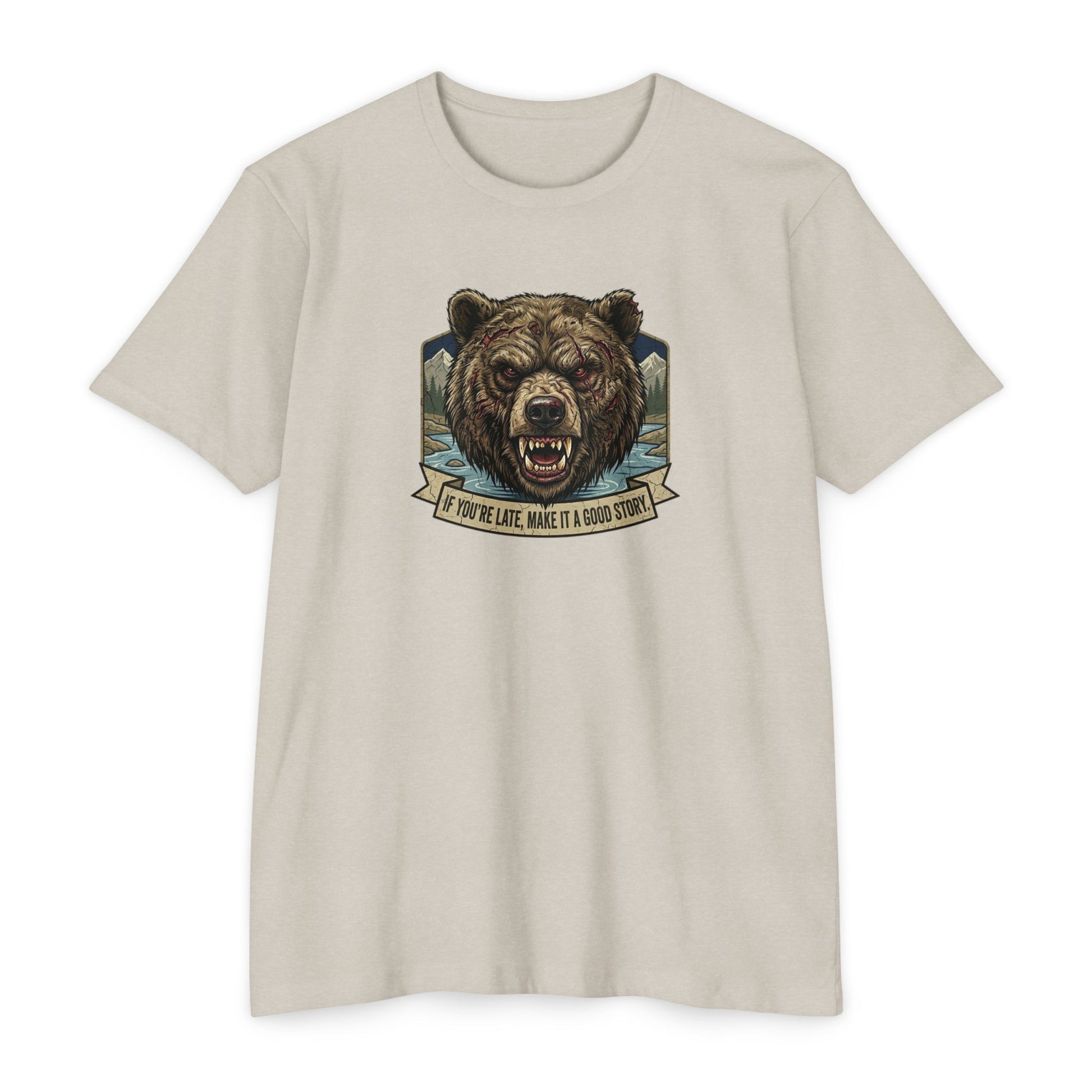 If You're Late grizzly bear T-shirt in CVC Sand — Malibu Tactical