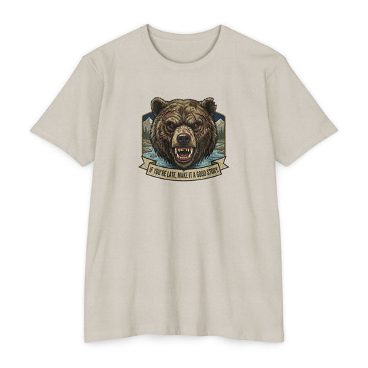 If You're Late grizzly bear T-shirt in CVC Sand — Malibu Tactical