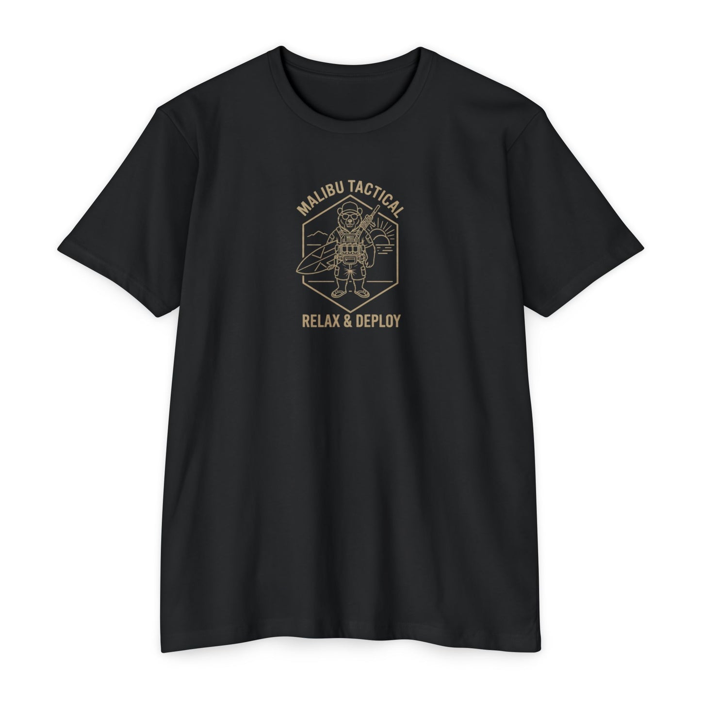 Relax & Deploy line-art bear T-shirt in CVC Black — Malibu Tactical