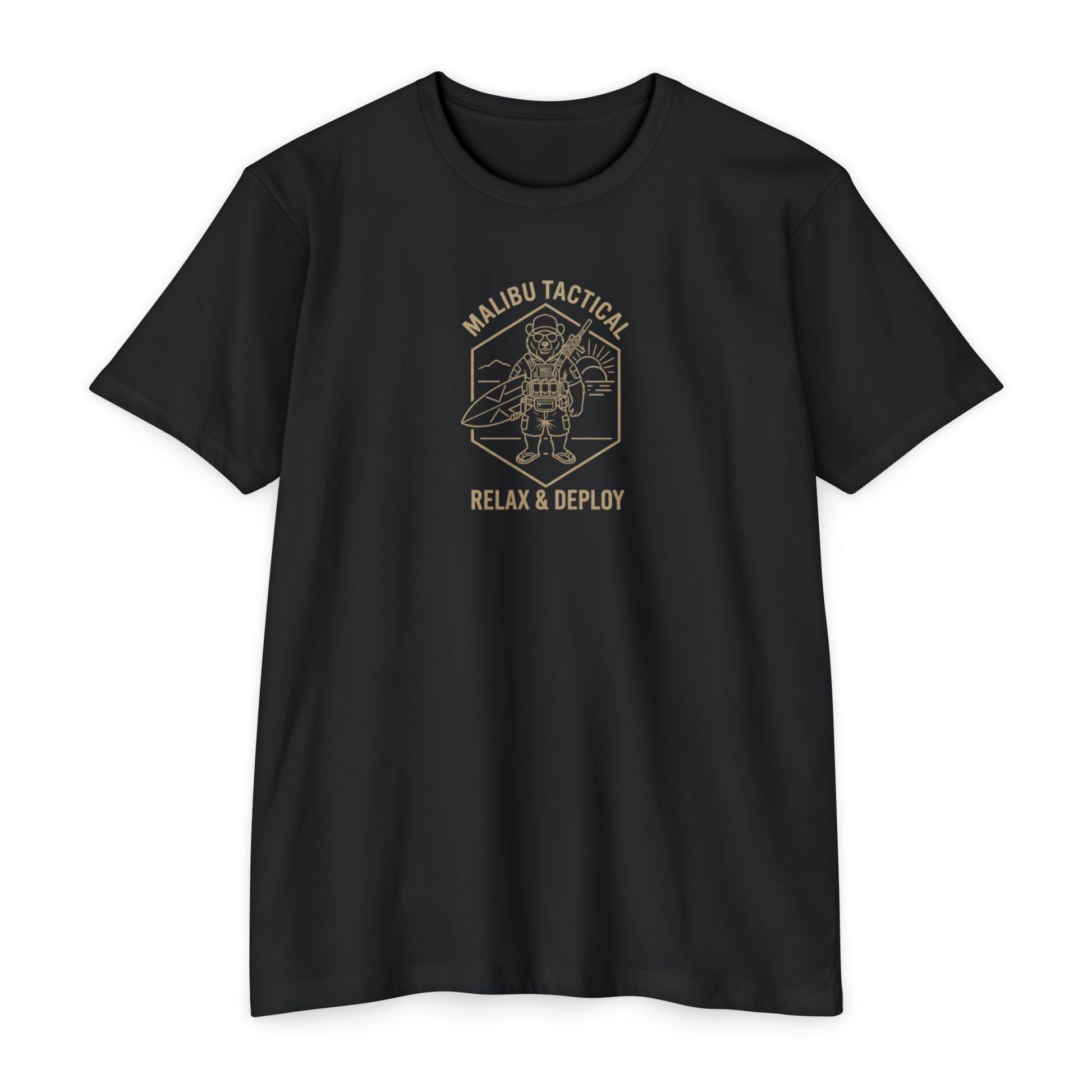 Relax & Deploy line-art bear T-shirt in CVC Black — Malibu Tactical