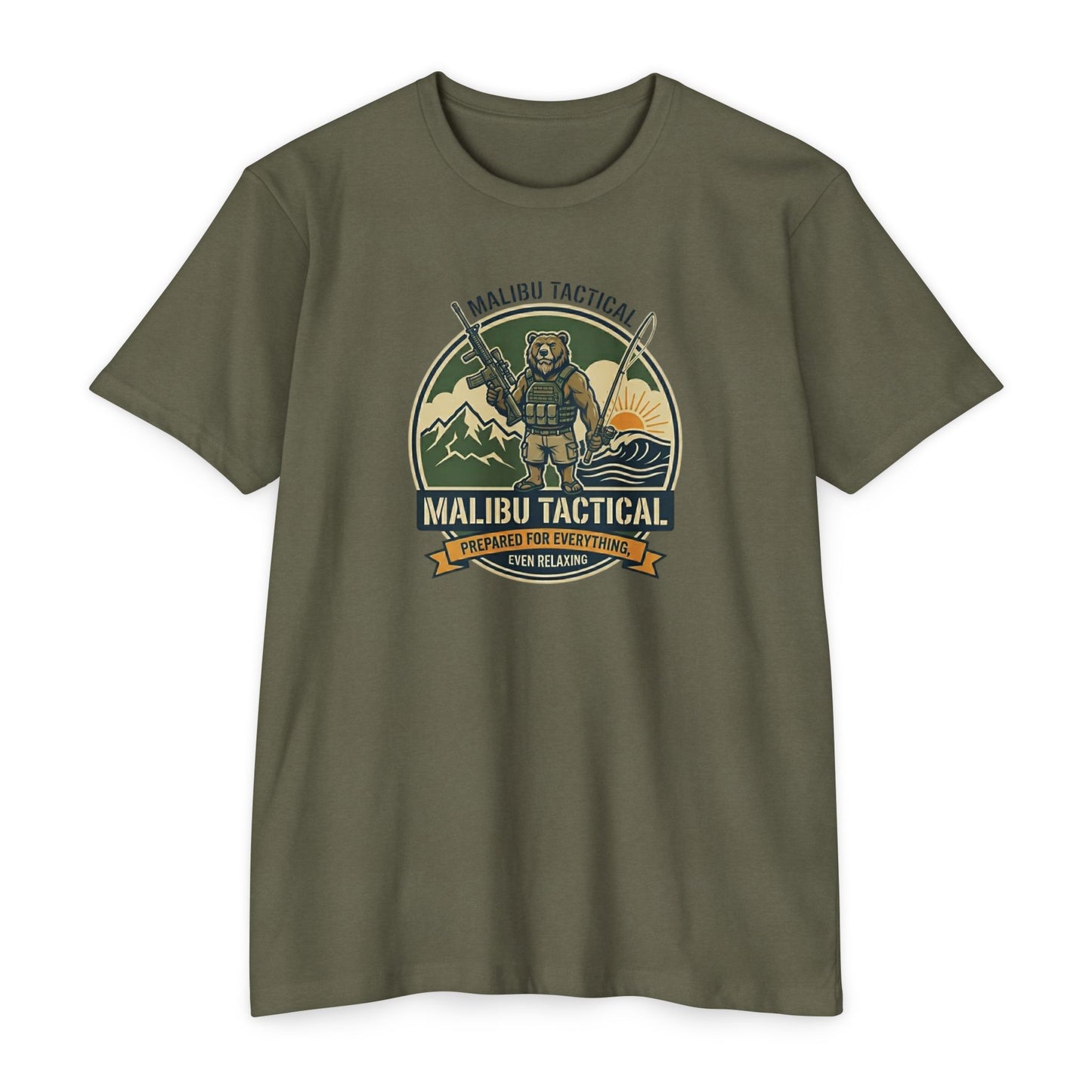 Prepared For Everything tactical bear T-shirt in CVC Military Green — Malibu Tactical