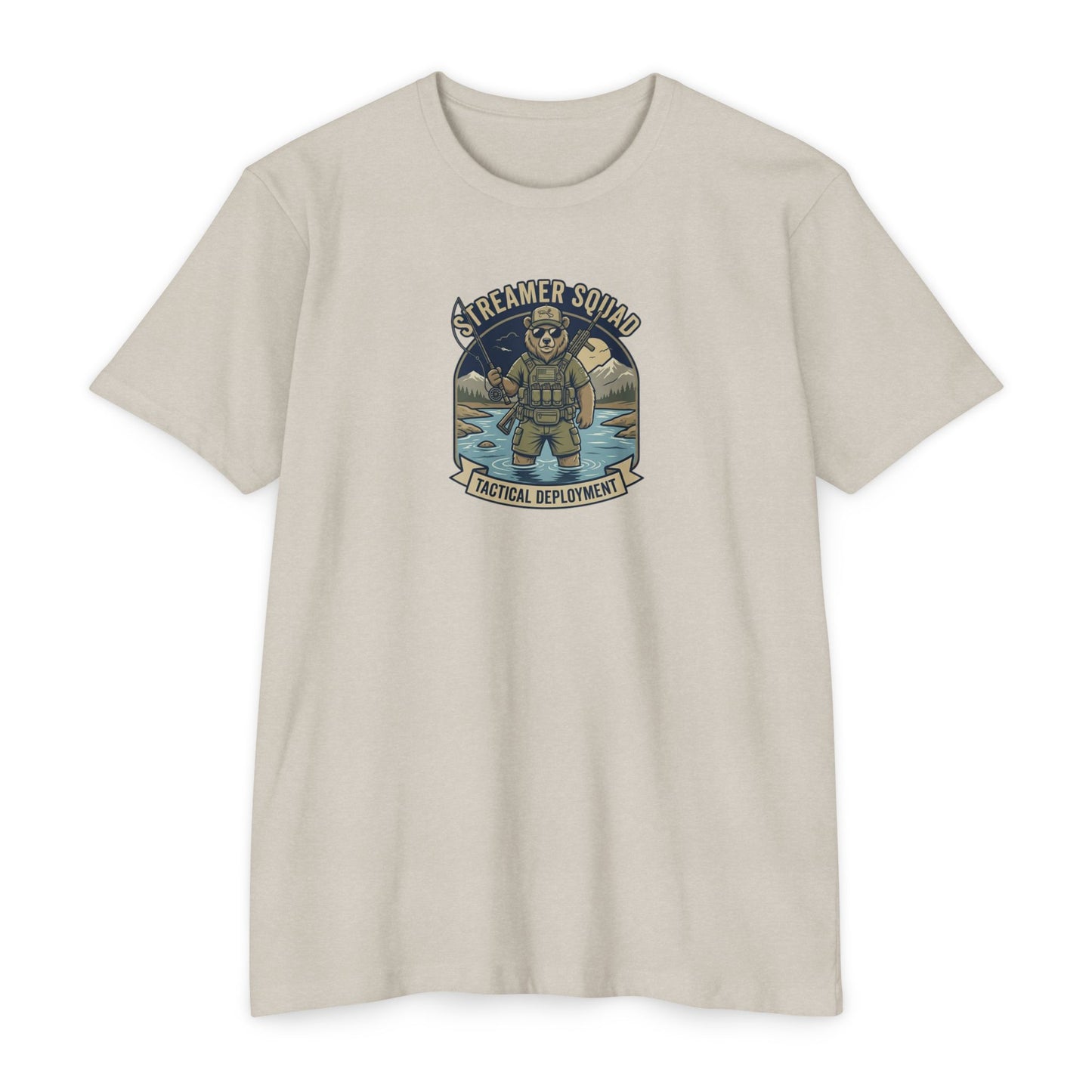 Streamer Squad fly fishing bear T-shirt in CVC Sand — Malibu Tactical