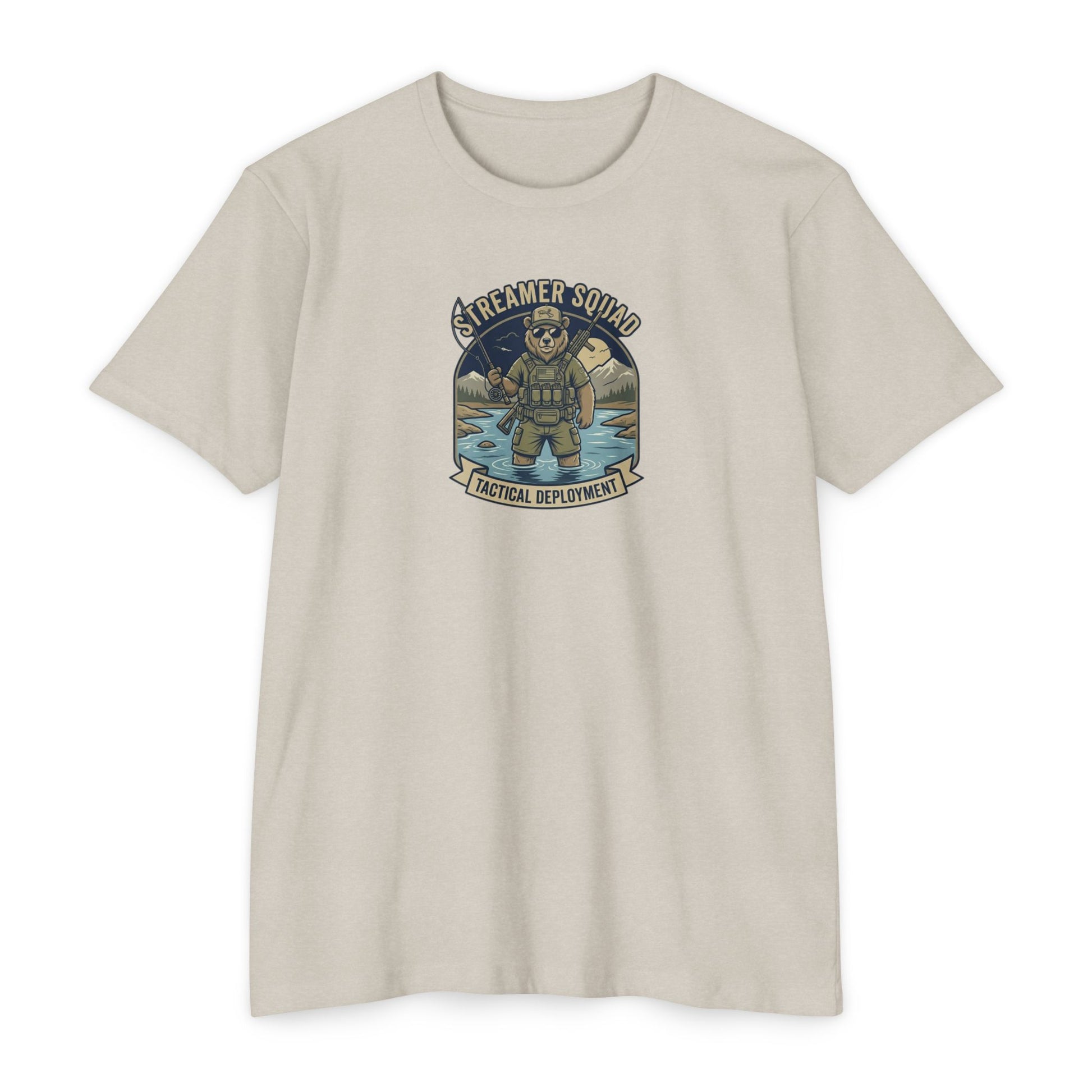 Streamer Squad fly fishing bear T-shirt in CVC Sand — Malibu Tactical