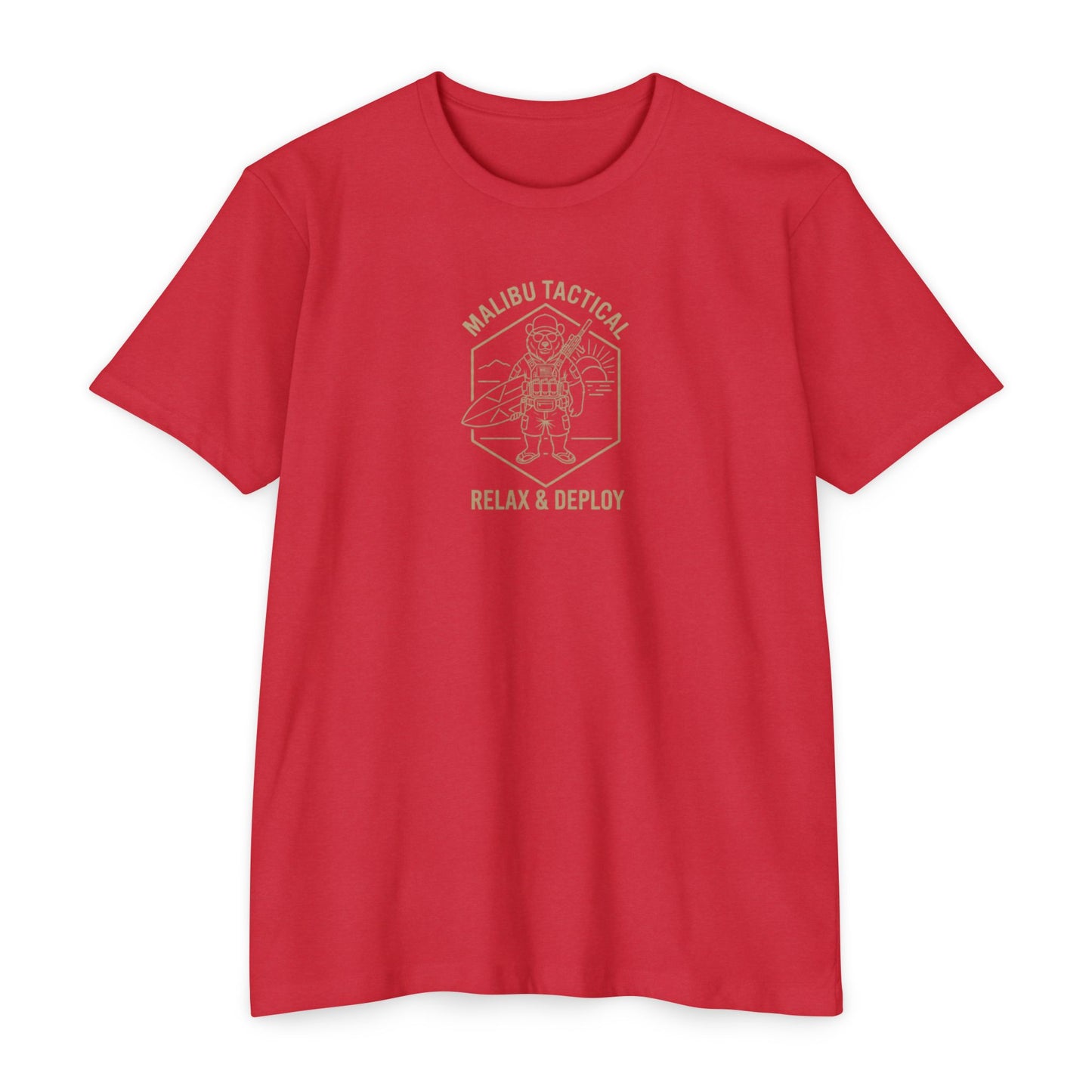 Relax & Deploy line-art bear T-shirt in CVC Red — Malibu Tactical