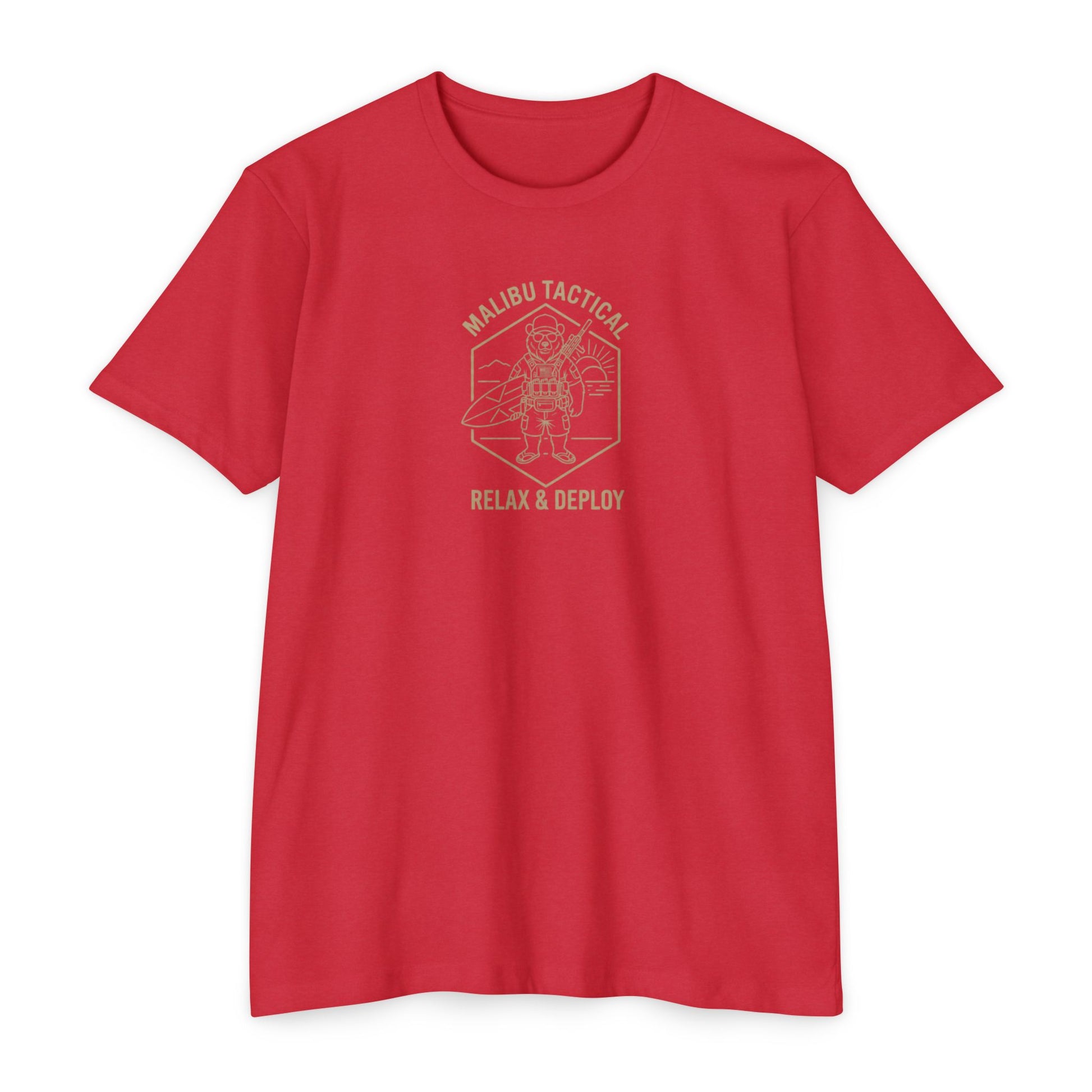 Relax & Deploy line-art bear T-shirt in CVC Red — Malibu Tactical