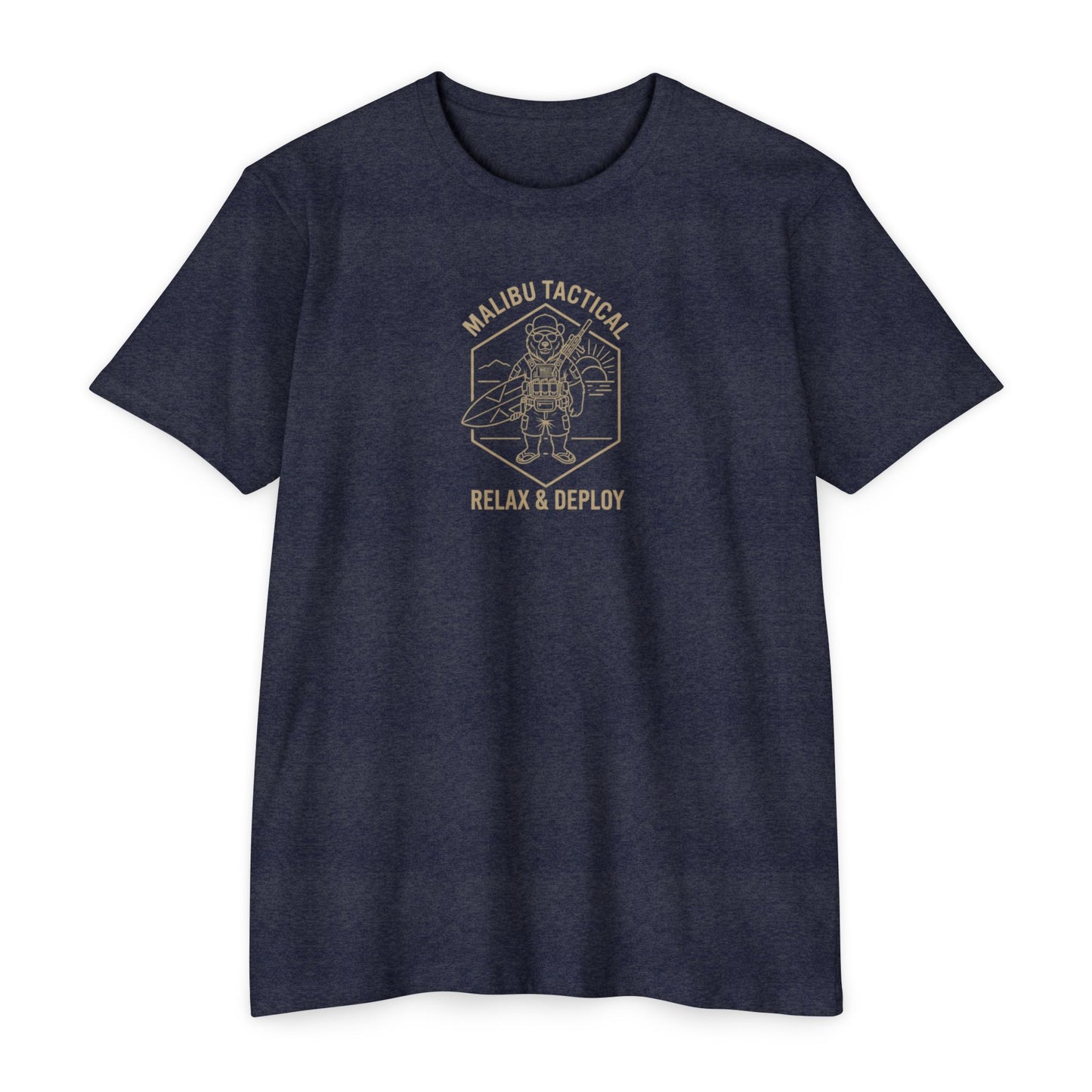 Relax & Deploy line-art bear T-shirt in CVC Midnight Navy — Malibu Tactical