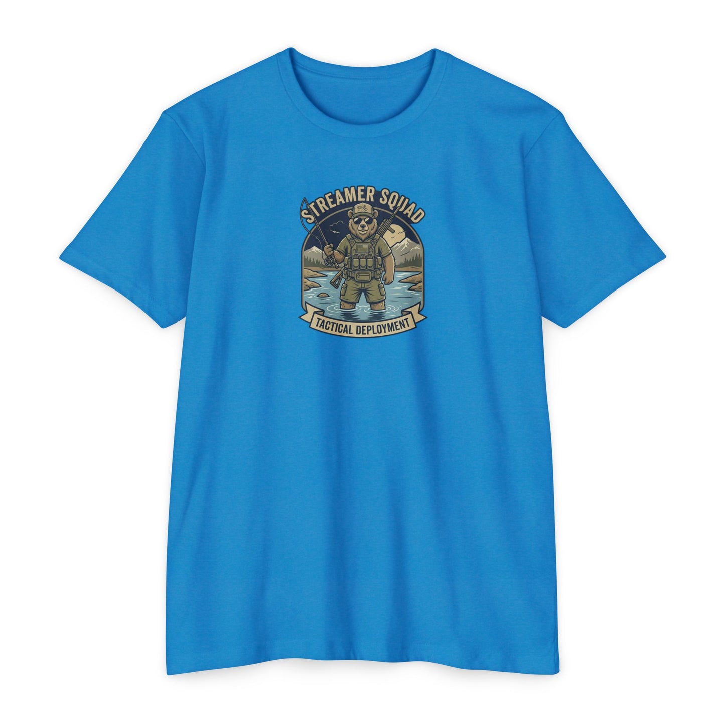Streamer Squad fly fishing bear T-shirt in CVC Turquoise — Malibu Tactical