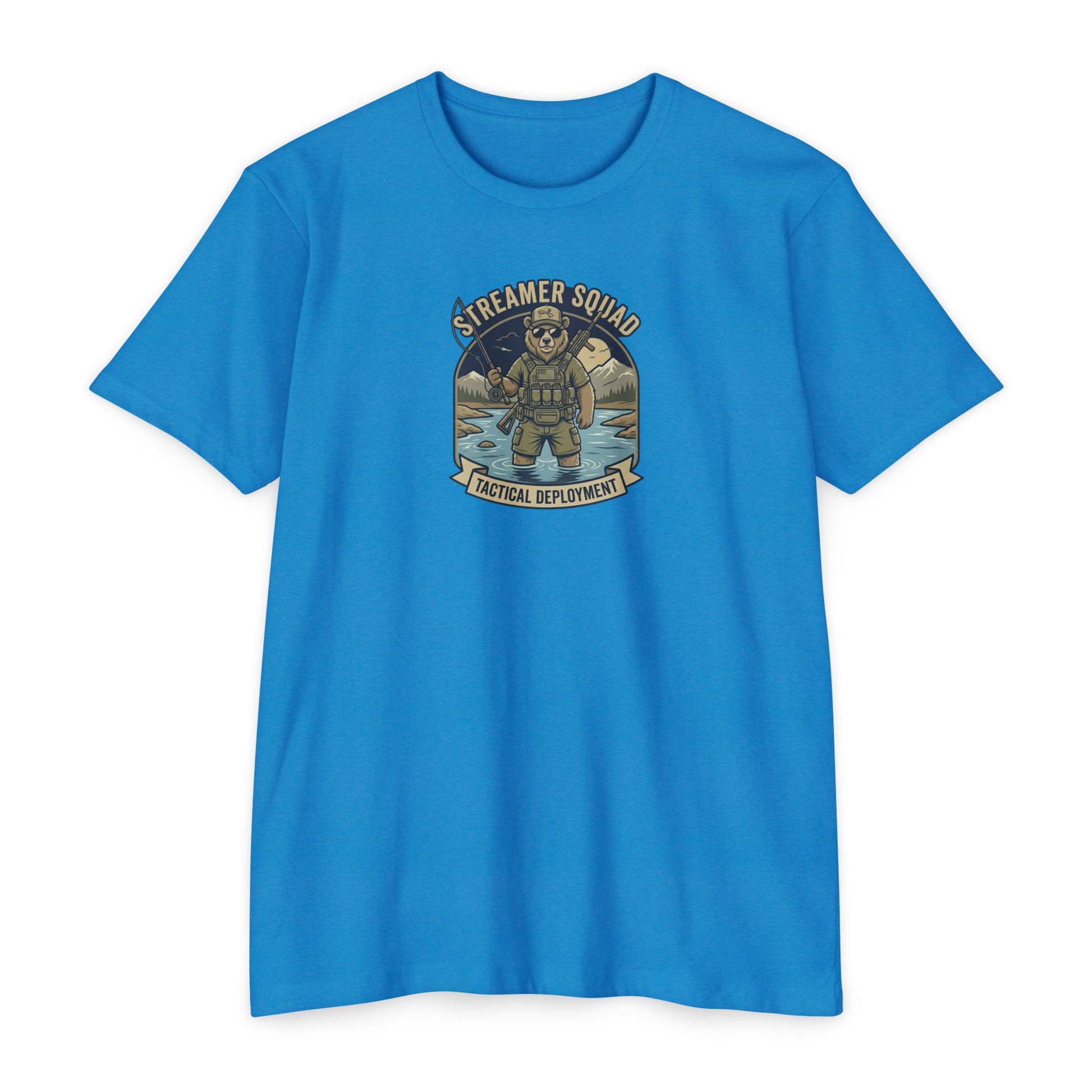 Streamer Squad fly fishing bear T-shirt in CVC Turquoise — Malibu Tactical