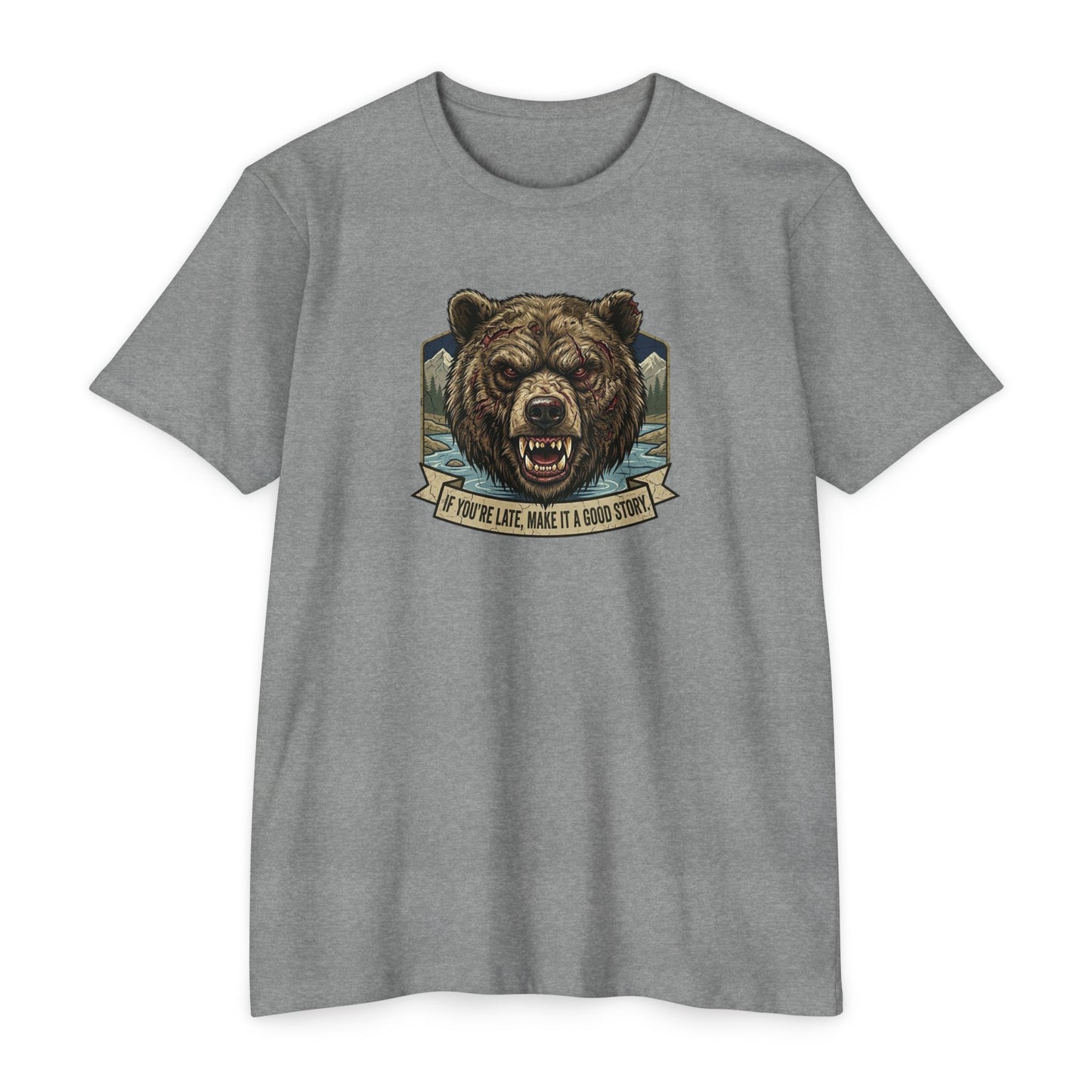 If You're Late grizzly bear T-shirt in Dark Heather Grey — Malibu Tactical