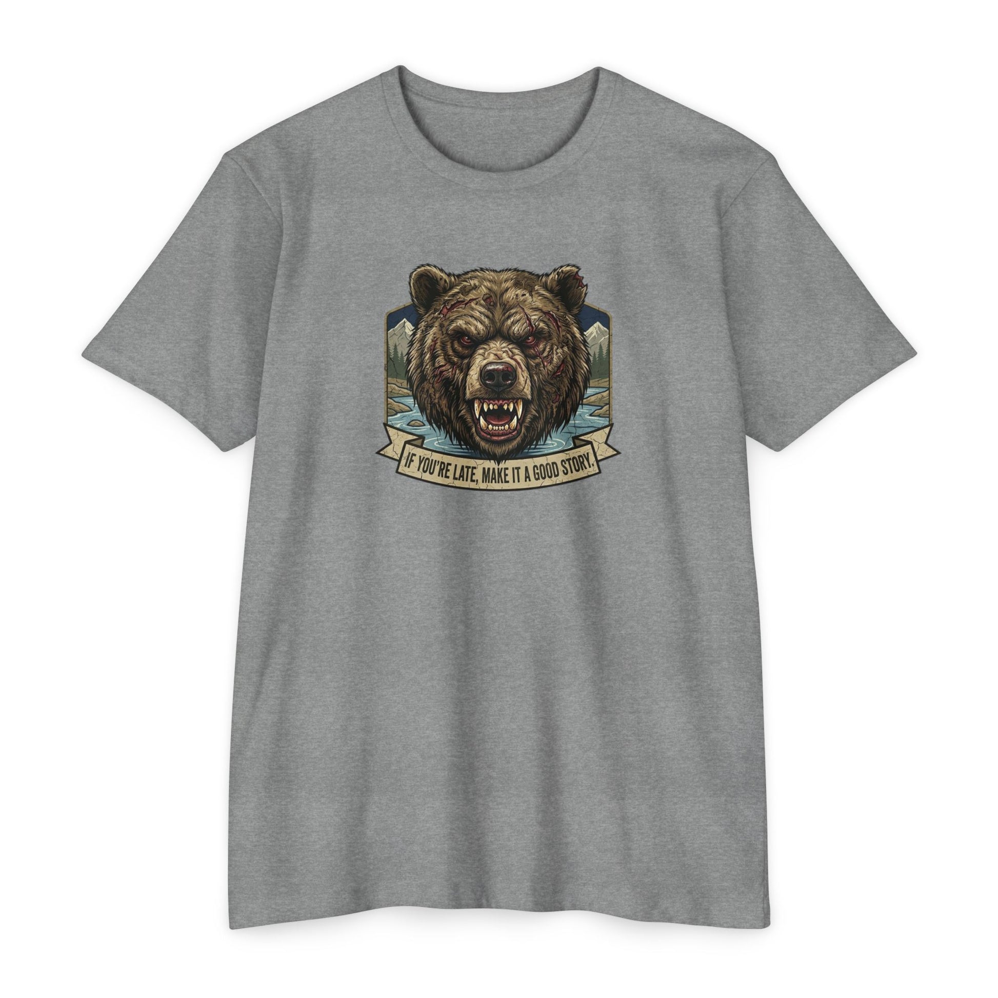 If You're Late grizzly bear T-shirt in Dark Heather Grey — Malibu Tactical