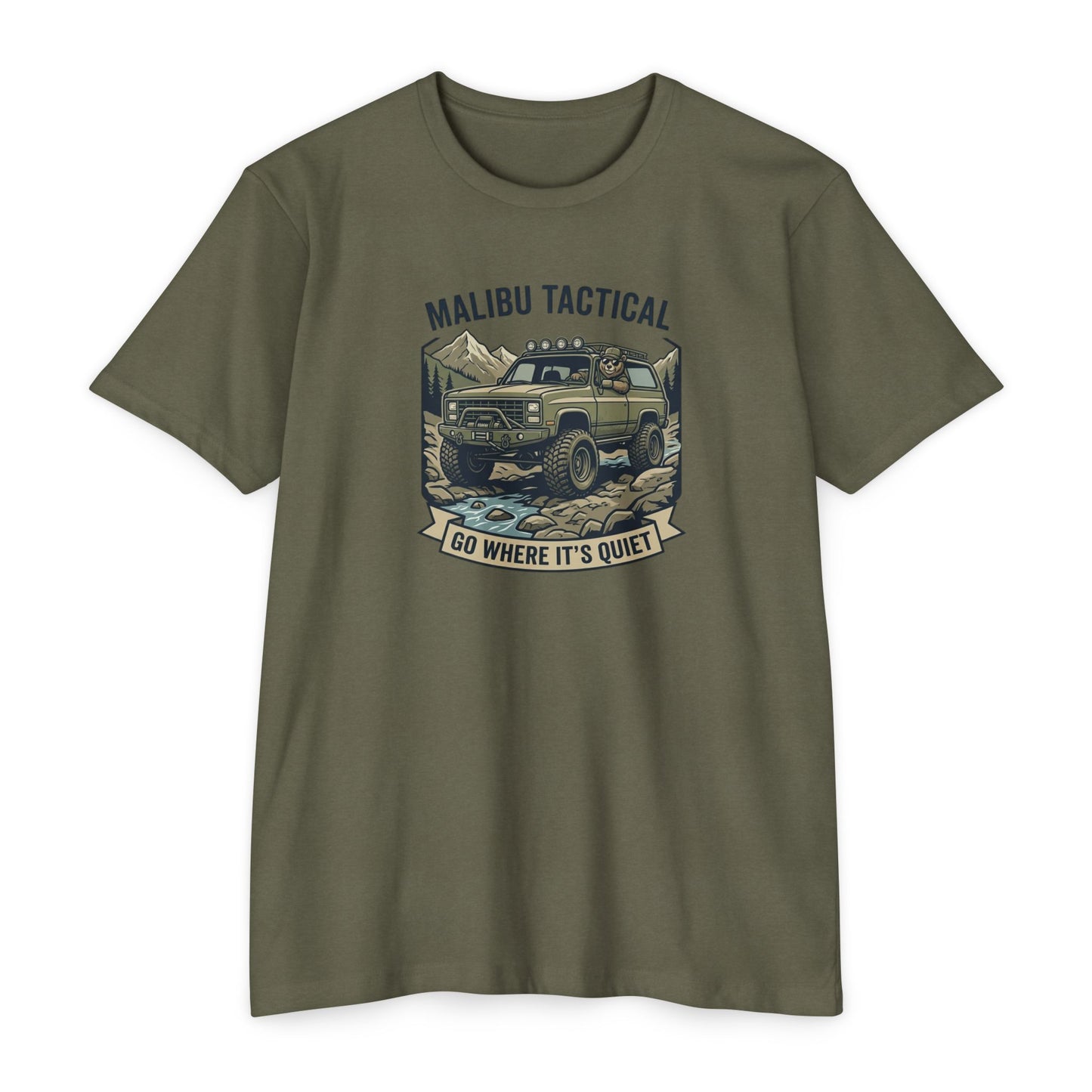 Go Where It's Quiet 4x4 off-road T-shirt in CVC Military Green — Malibu Tactical