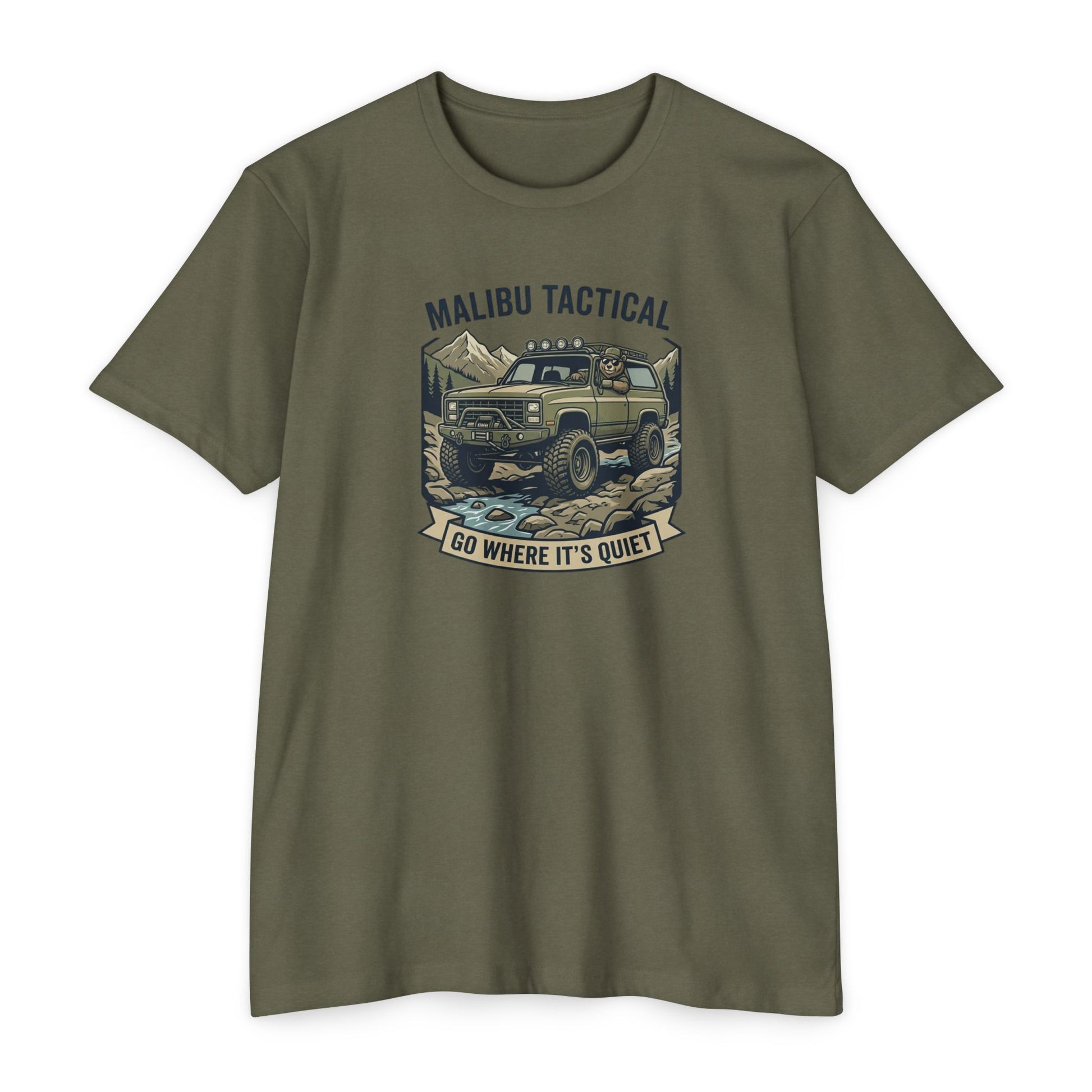Go Where It's Quiet 4x4 off-road T-shirt in CVC Military Green — Malibu Tactical