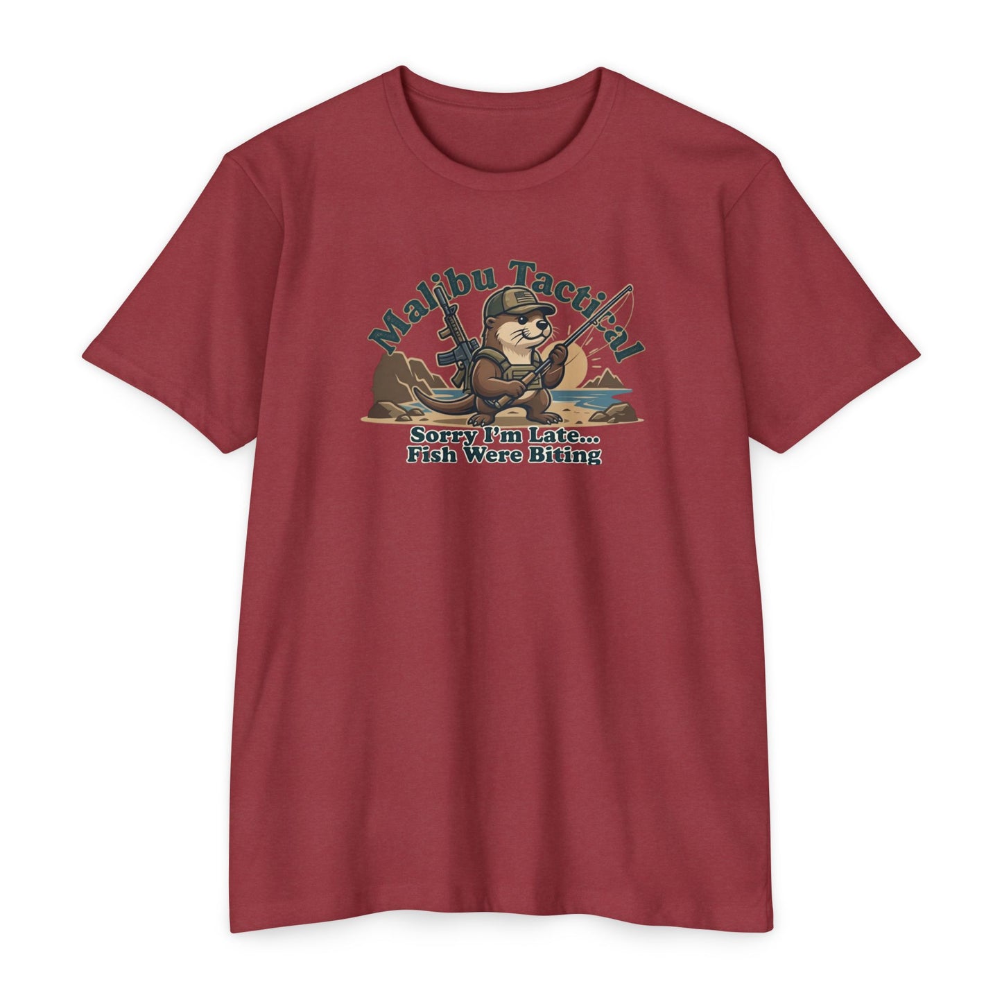Sorry I'm Late fly fishing otter T-shirt in CVC Cardinal — Malibu Tactical