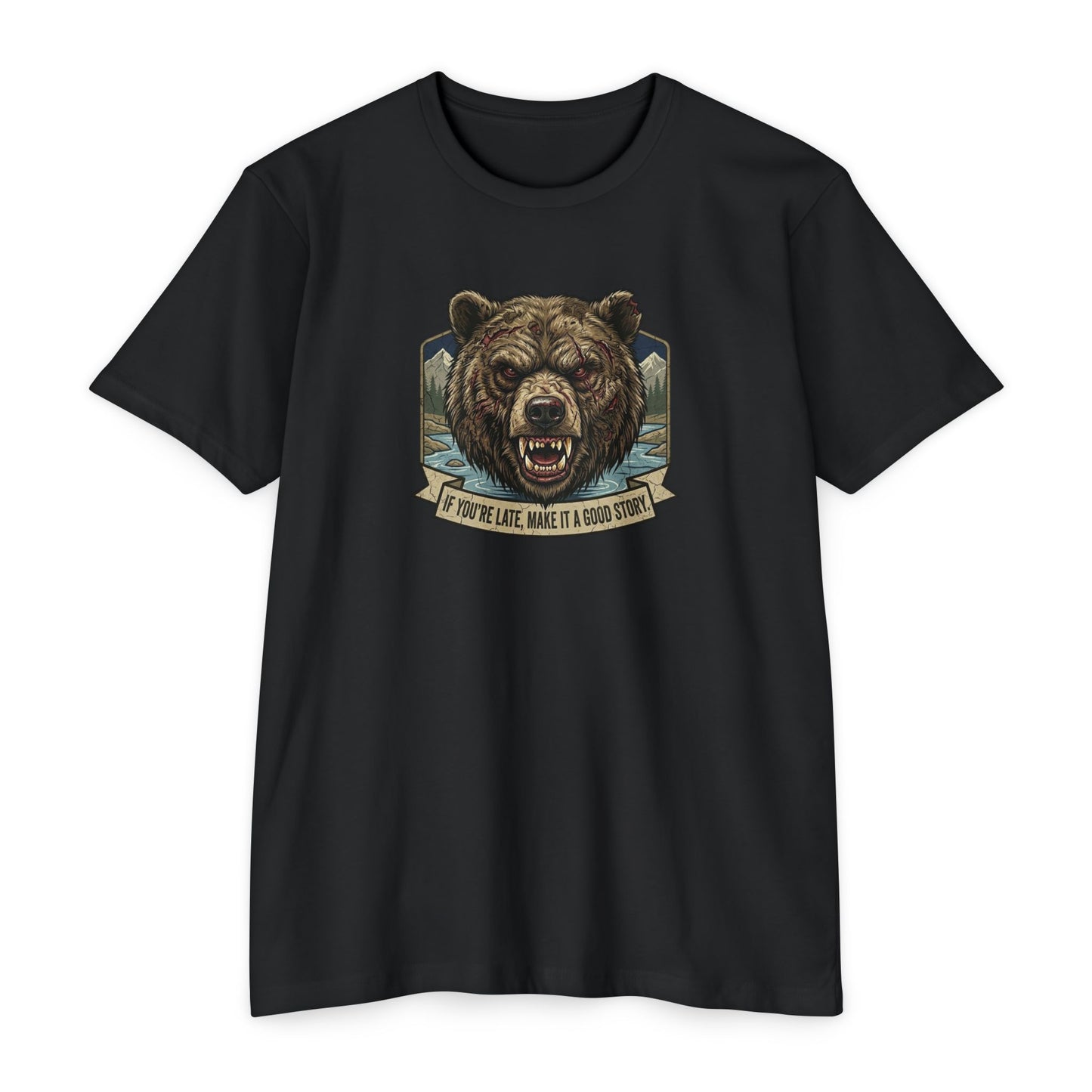 If You're Late grizzly bear T-shirt in CVC Black — Malibu Tactical