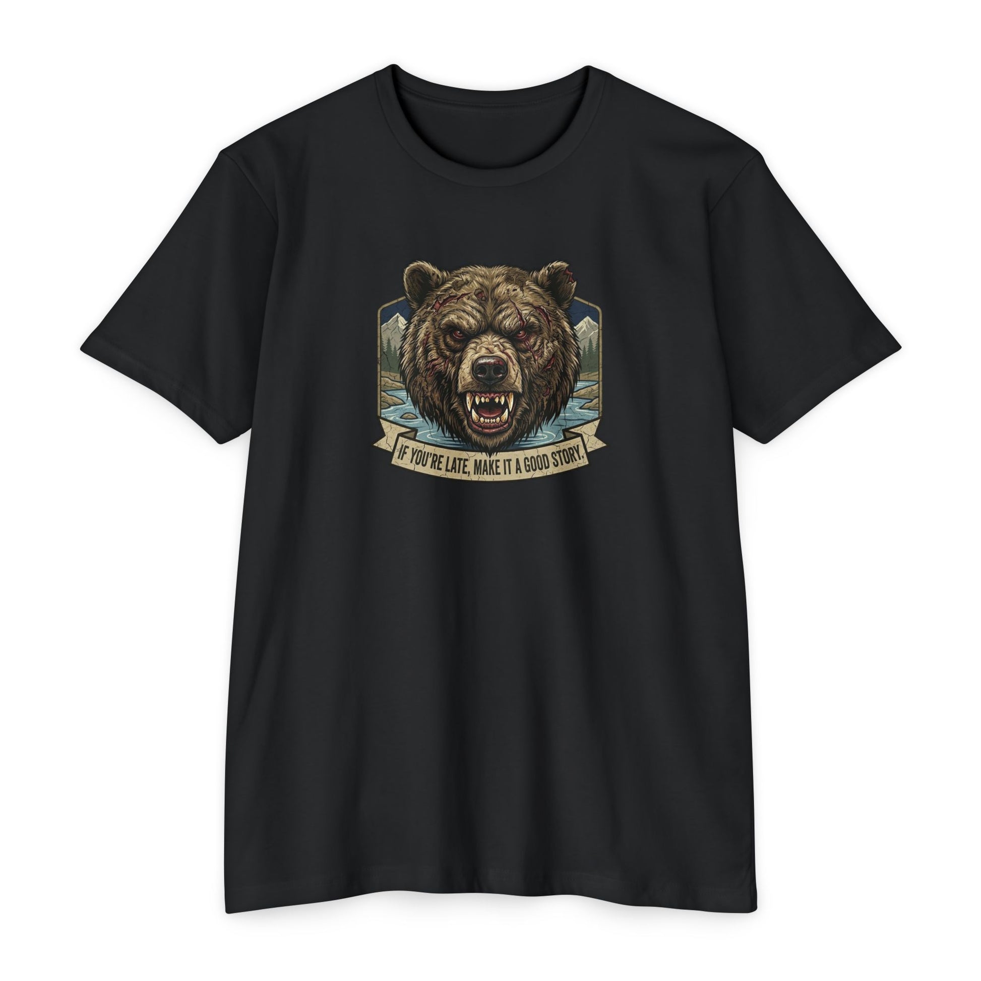 If You're Late grizzly bear T-shirt in CVC Black — Malibu Tactical