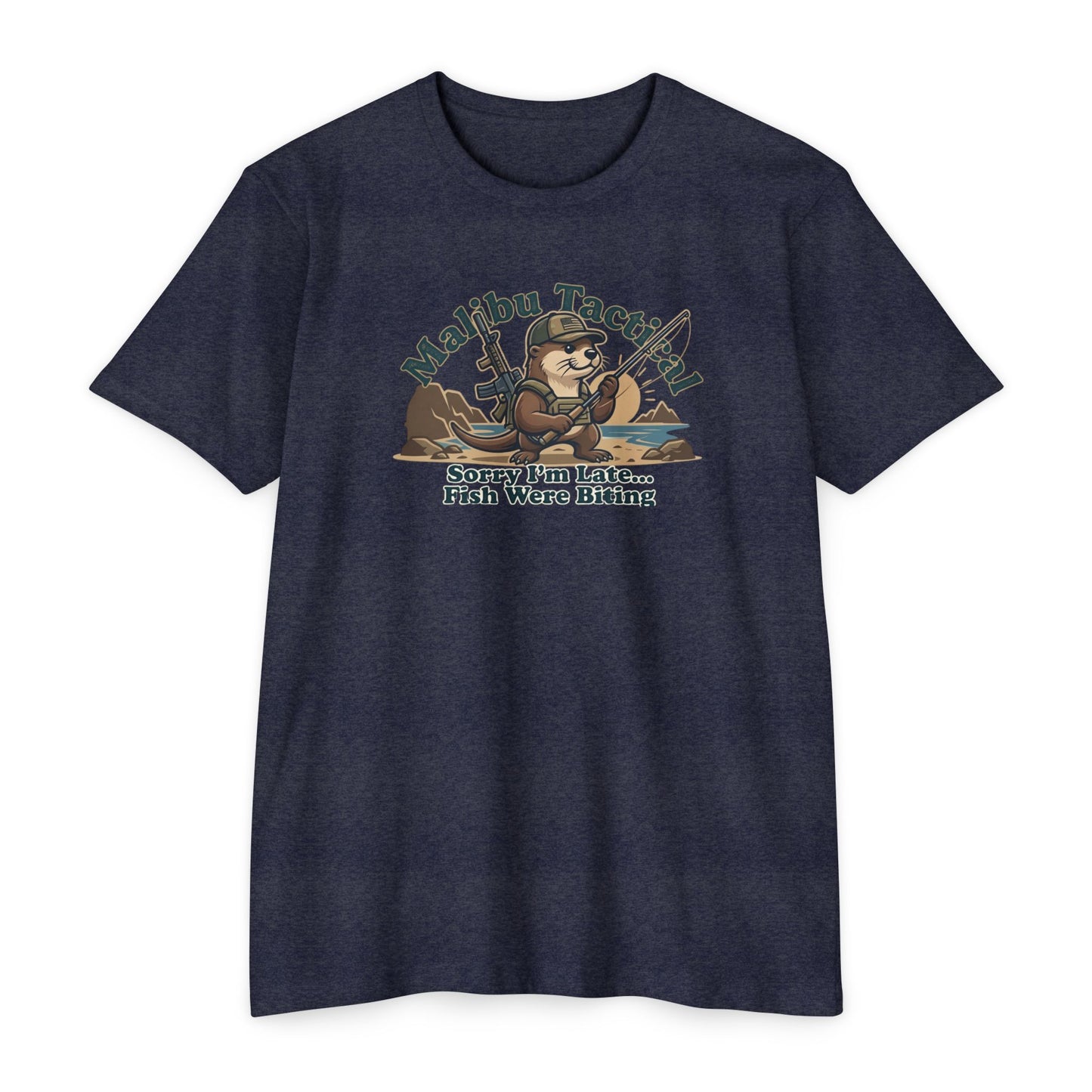 Sorry I'm Late fly fishing otter T-shirt in CVC Midnight Navy — Malibu Tactical