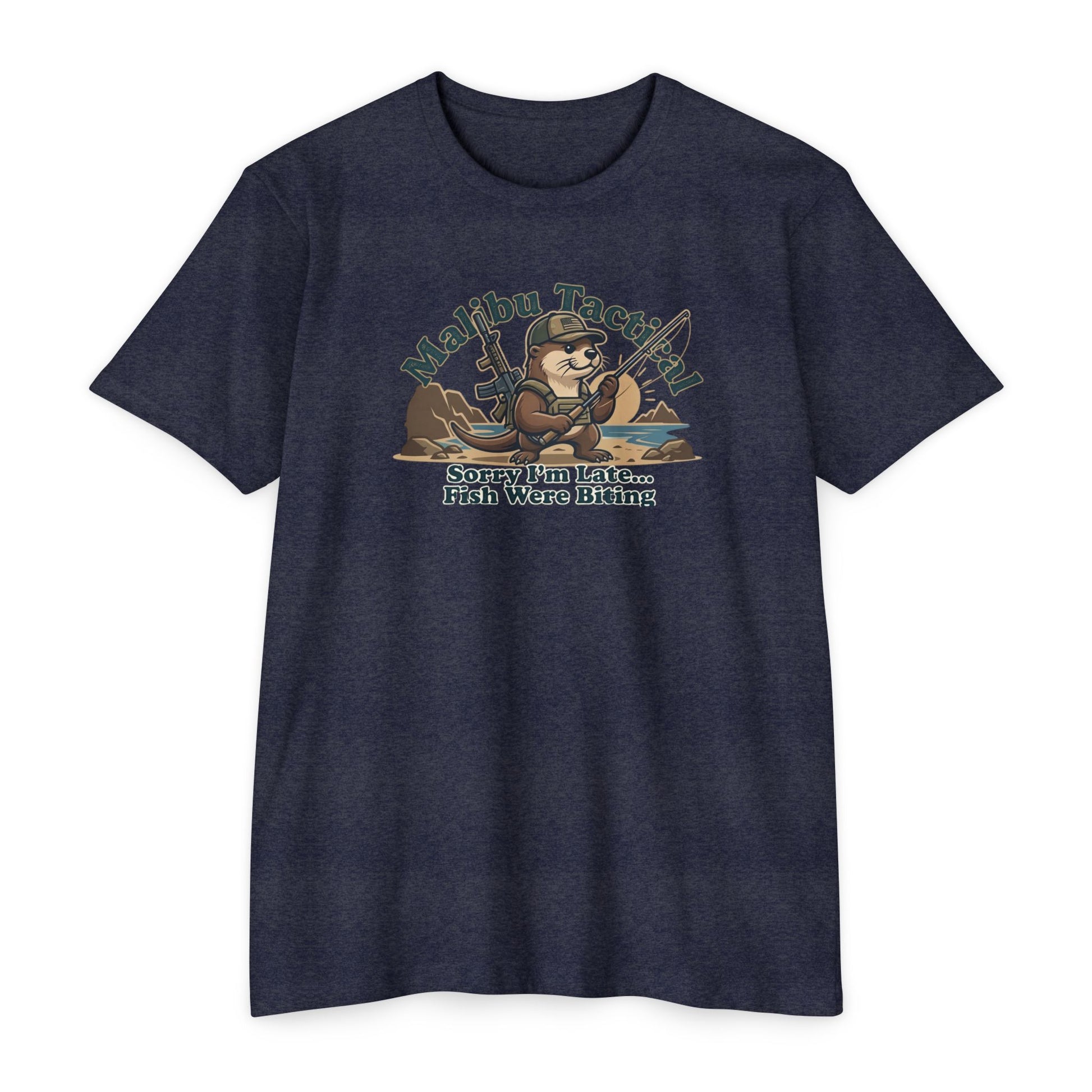 Sorry I'm Late fly fishing otter T-shirt in CVC Midnight Navy — Malibu Tactical