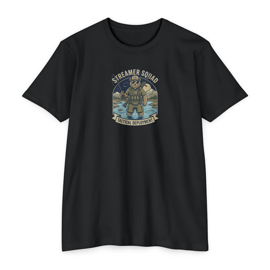 Streamer Squad fly fishing bear T-shirt in CVC Black — Malibu Tactical