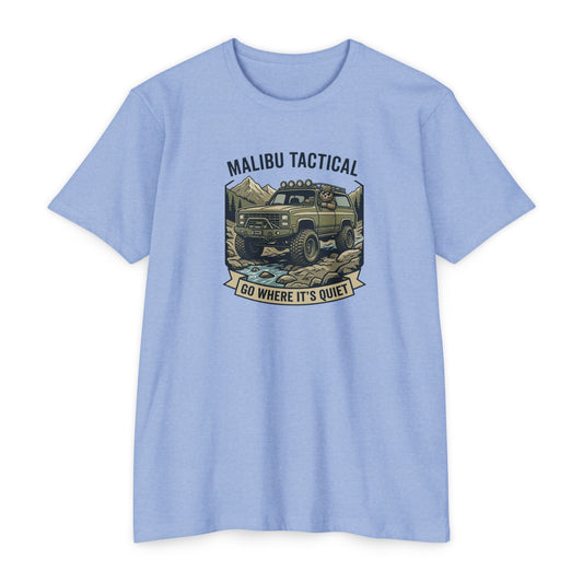 Go Where It's Quiet 4x4 off-road T-shirt in Heather Columbia Blue — Malibu Tactical